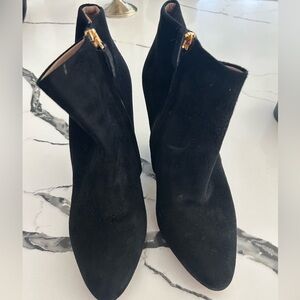 Chloe Suede Black Ankle Boots with Gold Accents